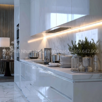 Mẫu tủ bếp nhựa màu trắng tinh tế – Xu hướng 2025, sang trọng & chống nước 100%