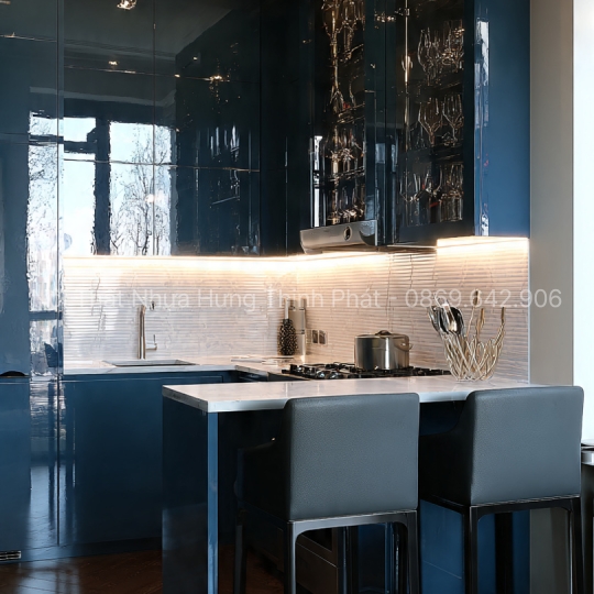 Tủ bếp nhựa kết hợp quầy bar mini đẹp – Giải pháp bếp hiện đại, tối ưu diện tích 2025