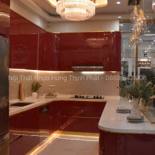 Tủ bếp nhựa Vincoplast chữ U sang trọng – Thiết kế trọn gói bởi Hưng Thịnh Phát