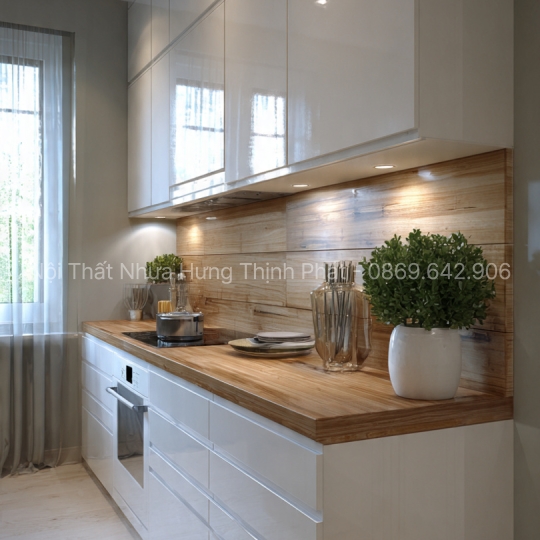 Tủ bếp nhựa cho phong cách Scandinavian – Trắng – Gỗ siêu đẹp, tinh tế và bền vững theo thời gian