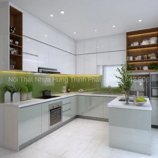 Tủ bếp nhựa cao cấp Ecoplast cánh Acrylic – Đẳng cấp sang trọng cho không gian bếp hiện đại