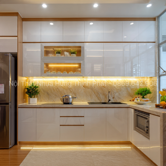 Tủ Bếp Nhựa Vincoplast Kèm Phụ Kiện Và Đèn Led – Không Gian Bếp Hiện Đại, Sang Trọng Cho Mọi Gia Đình