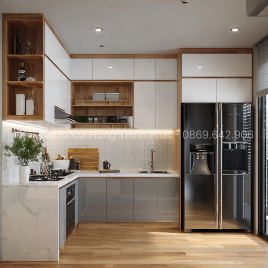 Tủ Bếp Nhựa Cao Cấp 2 Tầng Đi Kèm Phụ Kiện Đèn Led – Giải Pháp Hoàn Hảo Cho Không Gian Bếp Hiện Đại