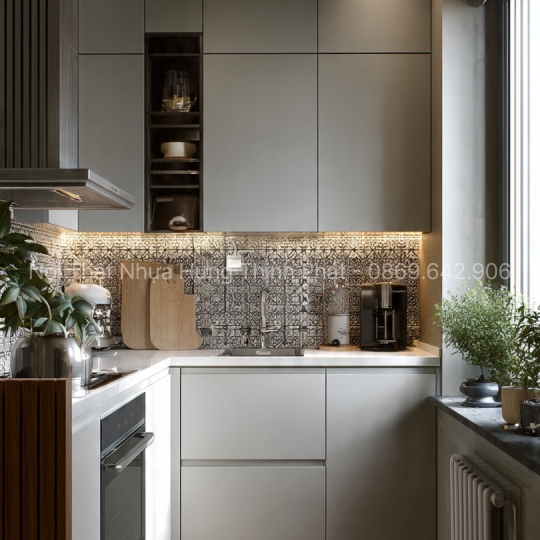 Tủ bếp nhựa cho chung cư – Tối ưu 5m² vẫn đẹp, sang trọng & chống nước 100%