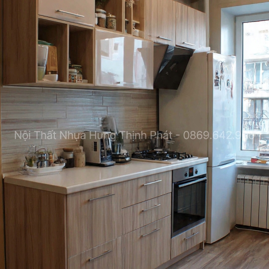 Tủ bếp nhựa cho chung cư – Tối ưu 5m² vẫn đẹp, sang trọng & chống nước 100%