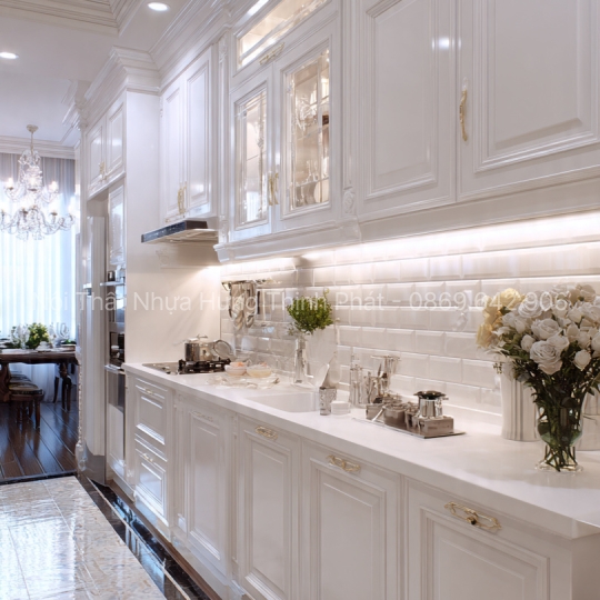 Mẫu Tủ Bếp Nhựa Màu Trắng Tinh Tế – Xu Hướng 2025 Sang Trọng, Bền Bỉ Trên 20 Năm