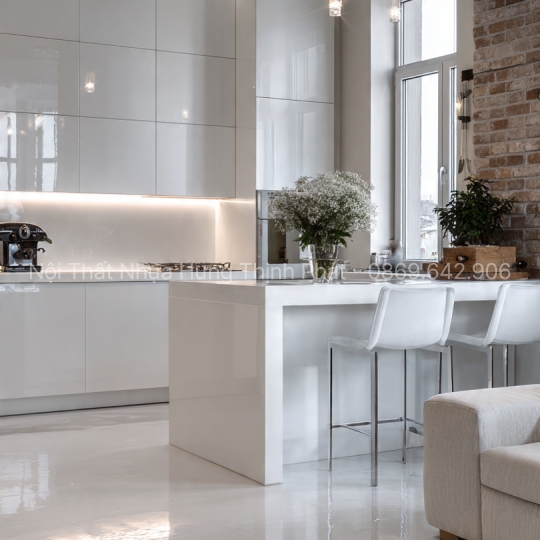 Mẫu Tủ Bếp Nhựa Màu Trắng Tinh Tế – Xu Hướng 2025 Sang Trọng, Bền Bỉ Trên 20 Năm